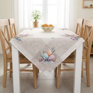Kuchyňský ubrus VELIKONOCE CYH6112 TISK, zajíček, kraslice v košíku, béžová 120x140cm (obdélník) 