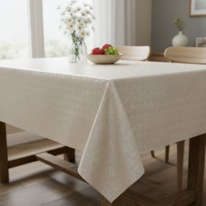 Luxusní ubrus PVC s textilním podkladem  PEARL ZG-6263B, květinový damaškový vzor, smetanová, š.140cm (metráž)