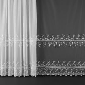Organzová záclona 521/601, vyšívaný květinový motiv, s bordurou, bílá (více výšek, v metráži)