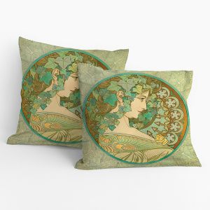 Povlak na polštářek ALFONS MUCHA BŘEČŤAN A VAVŘÍN, zelený, 40x40cm