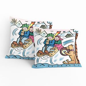 Dětský polštářek JOSEF LADA SÁŇKY, bílý zimní vzor, 40x40cm