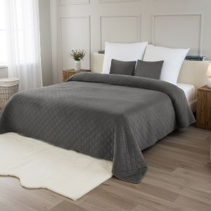 Přehoz na postel AMARANTE TMAVĚ ŠEDÝ, 220x240cm, dvoulůžkový + 2x povlak 40 x 40cm