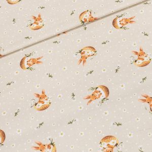 Směsové plátno 513032/6166 VELIKONOCE, zajíčci na béžové, š.140cm (látka v metráži)