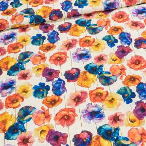 Směsové plátno 5366 DIGITÁLNÍ TISK, barevné vlčí máky, š.140cm (látka v metráži)