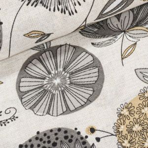 Směsové plátno ARAKIS ŠEDÁ, okrovo-šedé květy, š.140cm (látka v metráži)