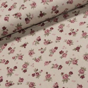 Směsové plátno 13689 ROSES ORIG.růžičky na režné, š.140cm (látka v metráži)