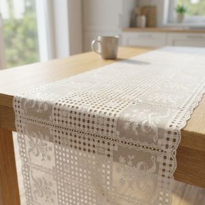 Ubrus PVC / BĚHOUN LA-0324U, štola, krajka květy s kostičkou bílá, š.50cm (metráž)