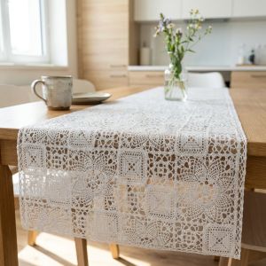 Ubrus PVC / BĚHOUN LA-0585U, štola, krajka ornamenty bílá, š.50cm (metráž)