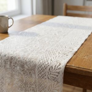 Ubrus PVC / BĚHOUN LA-1007U, štola, krajka ornament bílá, š.50cm (metráž)
