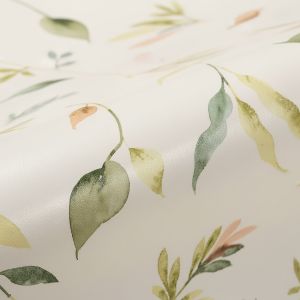 Ubrus PVC s textilním podkladem A44/02, zelené listí na smetanové, š.140cm (metráž)