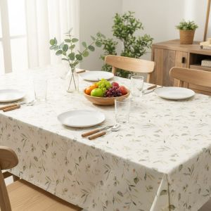 Ubrus PVC s textilním podkladem A44/02, zelené listí na smetanové, š.140cm (metráž)