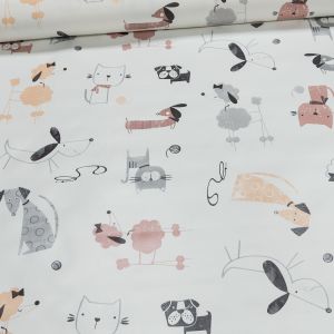 Ubrus PVC s textilním podkladem dětský 3M6/02, kočičky a pejsci, růžová, š.140cm (metráž)
