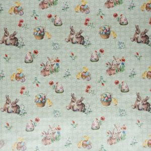 Ubrus PVC s textilním podkladem velikonoční 1747-02, velikonoční zajíčci na zelené, š.140cm (metráž)