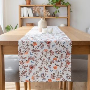 Ubrusovina / štola teflonová úprava, SALY, modré, vínové a oranžové květiny, š.38cm (metráž)