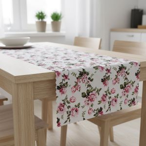 Ubrusovina / štola teflonová úprava, VIOLA, růžové květy, š.38cm (metráž)