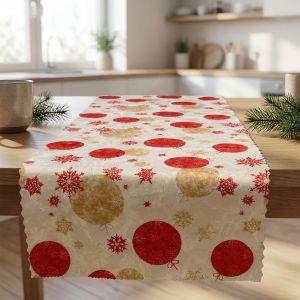 Ubrusovina vánoční / štola teflonová úprava, BAŇKY, červeno-zlatá, š.38cm (metráž)