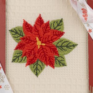 Utěrka KIARA VÁNOCE 11 vaflová vyšívaná, dárkové balení, vánoční růže na smetanové, 1 kus 50x70cm