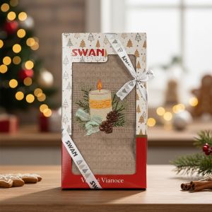 Utěrka KIARA VÁNOCE 24 vaflová vyšívaná, dárkové balení, svíčka na béžové, 1 kus 50x70cm