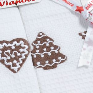 Utěrka KIARA VÁNOCE 61 vaflová vyšívaná, dárkové balení, perníčky na bílé, 2 kusy 50x70cm