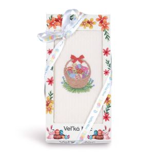 Utěrka KIARA VELIKONOCE 05 vaflová vyšívaná, dárkové balení, kraslice v košíku na smetanové, 1 kus 50x70cm