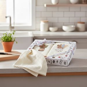 Utěrky KIARA 165 vaflové vyšívané, dárkové balení, vařečky na smetanové, 2 kusy 50x70cm