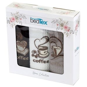 Utěrky vaflové / dárkové balení ČAS NA KÁVU, hnědé s výšivkou, 3 kusy 40x60cm
