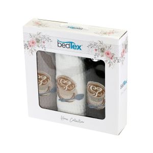 Utěrky vaflové / dárkové balení KÁVA S LÁSKOU, šedé s výšivkou, 3 kusy 40x60cm