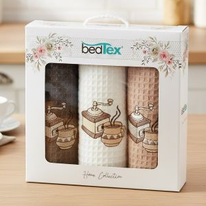 Utěrky vaflové / dárkové balení KÁVOMLÝNEK, béžová s výšivkou, 3 kusy 40x60cm