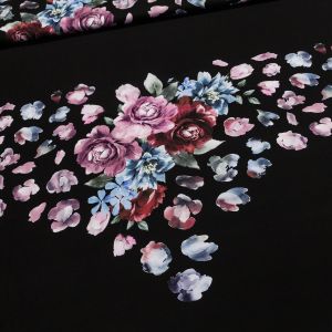 Viskózový úplet A0023 květinový vzor v řadách, růžovo-černá, š.175cm (látka v metráži)