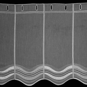 Voálová vitrážová záclona 30108 šedé vlnky, vyšívaná s bordurou, bílá (více výšek, v metráži)