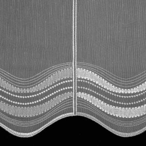 Voálová vitrážová záclona 30108 šedé vlnky, vyšívaná s bordurou, bílá (více výšek, v metráži)