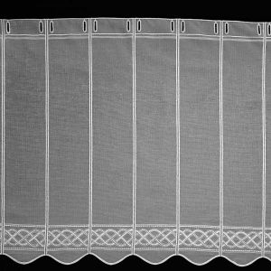 Voálová vitrážová záclona V516 vyšívané vlnky, s bordurou, bílá (více výšek, v metráži)