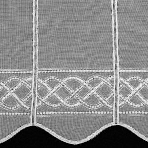 Voálová vitrážová záclona V516 vyšívané vlnky, s bordurou, bílá (více výšek, v metráži)