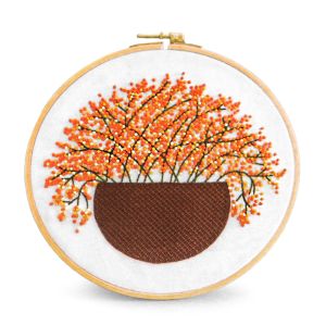 Vyšívací dárková sada s předtištěným motivem 940151/5, oranžové květy (předtisk, jehly a příze), 15x22cm