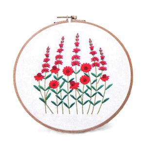 Vyšívací dárková sada s předtištěným motivem 940151/8, červené květy (předtisk, jehly a příze), 15x22cm
