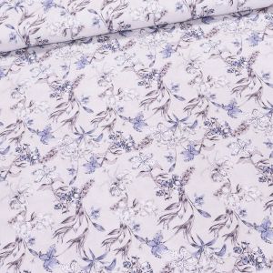 Bavlněné plátno TREND LEVILA-A 2 AZUL, fialové květy béžové, š.150cm (látka v metráži)