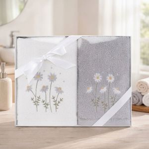 Dárkový set froté ručníků SANY 02, heřmánek, bílo-šedá, 2x 50x90cm