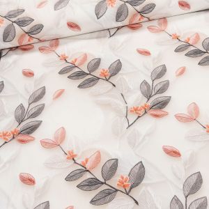 Dekorační závěs 25054/101 VELVET, oranžové květy na větvičce na béžové, šířka 150cm (látka v metráži)