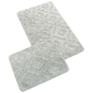 Koupelnová souprava s vlasem MICRO BANY SILVER SVĚTLE ŠEDÁ, 100x60cm (předložka) + 60x50cm (na WC)