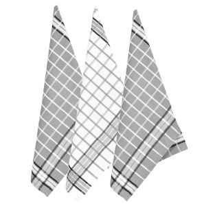 Kuchyňské utěrky EGYPTSKÁ BAVLNA BISTRO GREY MIX DARK, šedá a bílá kostka, 3 kusy, 50x70cm