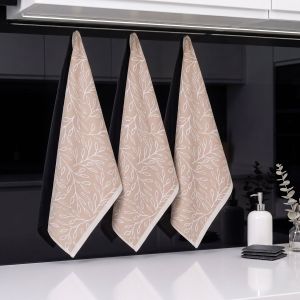 Kuchyňské utěrky EGYPTSKÁ BAVLNA SAHARA BEIGE, béžové lístky, 3 kusy, 50x70cm