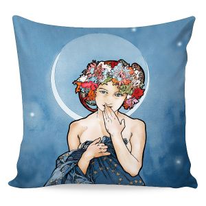 Polštářek ALFONS MUCHA MOON, modrý, 40x40cm
