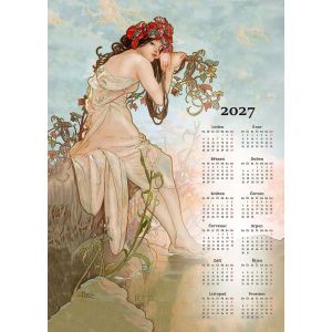 Textilní kalendář, utěrka ALFONS MUCHA MATĚJOVSKÝ 2027, béžový, 50x70cm, bez hůlky