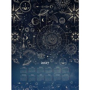 Textilní kalendář, utěrka MOON 2027, galaxie, tmavě modrý, 50x70cm, bez hůlky