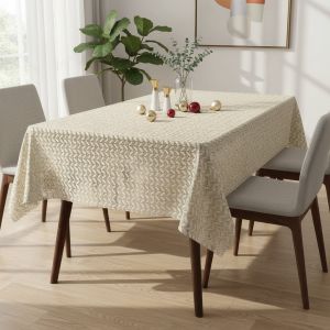 Ubrus PVC vánoční, 23512 ZLAT krajkový vzor, zlaté lístky na smetanové, š.140cm (metráž)