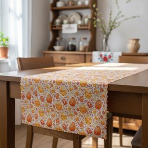 Ubrusovina / štola teflonová úprava, VELIKONOCE, oranžové kraslice, š.38cm (metráž)