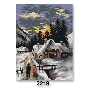 Vyšívací předloha, obrázek na vyšívání 70243/2219, zimní procházka, šedá, 30x40cm