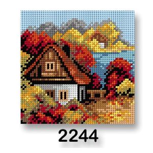 Vyšívací předloha, obrázek na vyšívání 70244/2244, dům podzim 1, červená, 15x15cm