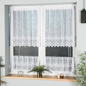 Žakárová vitrážová záclona 31256/001, ornamenty, s bordurou, bílá (více výšek, v metráži)